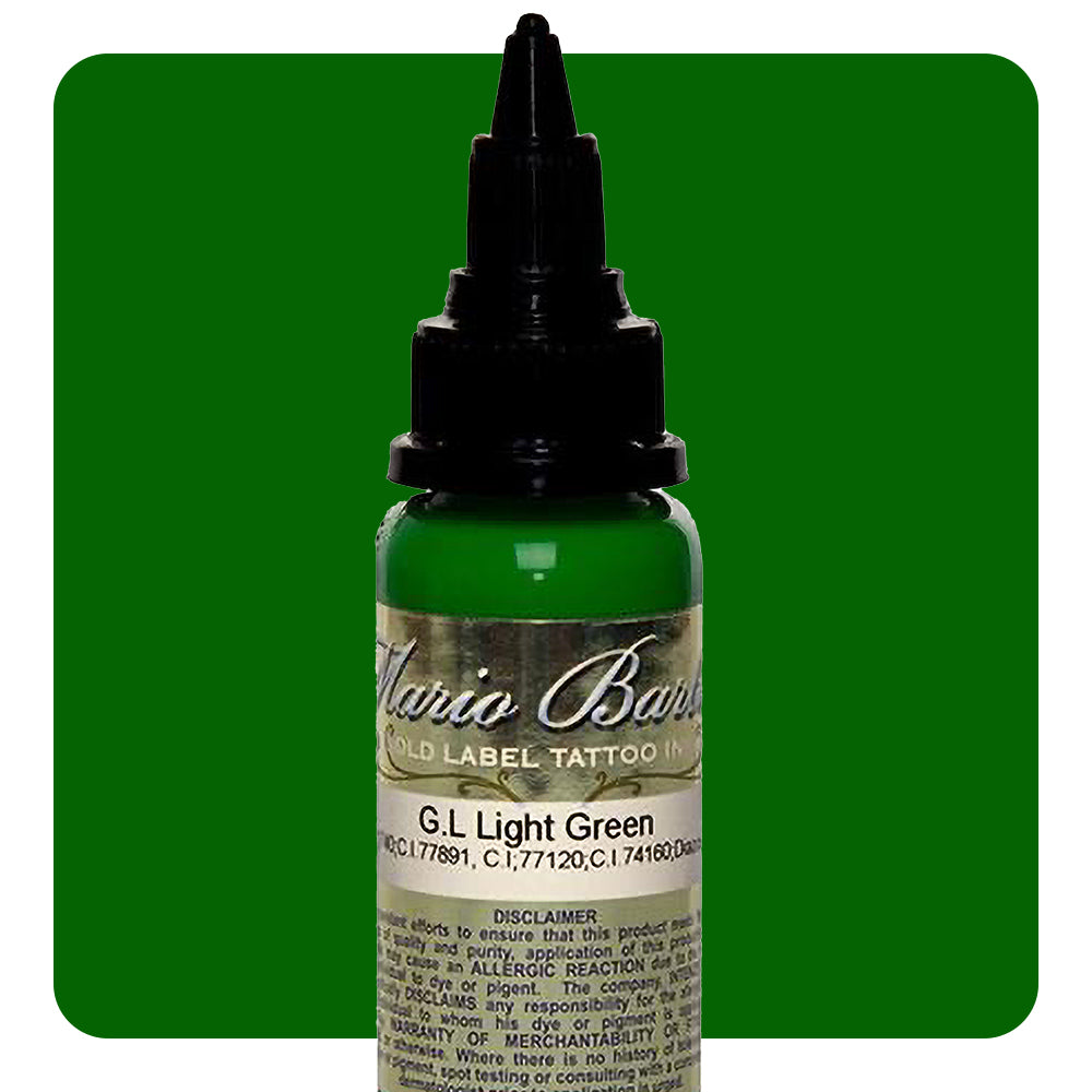 Premium Light Green Mario Barth Gold Label Tattoo Ink by Intenze - 1oz Bottle for Professional Tattoo Artists & Body Art Enthusiasts - Perfect for Realism, Color Blending & Long-Lasting Tattoos