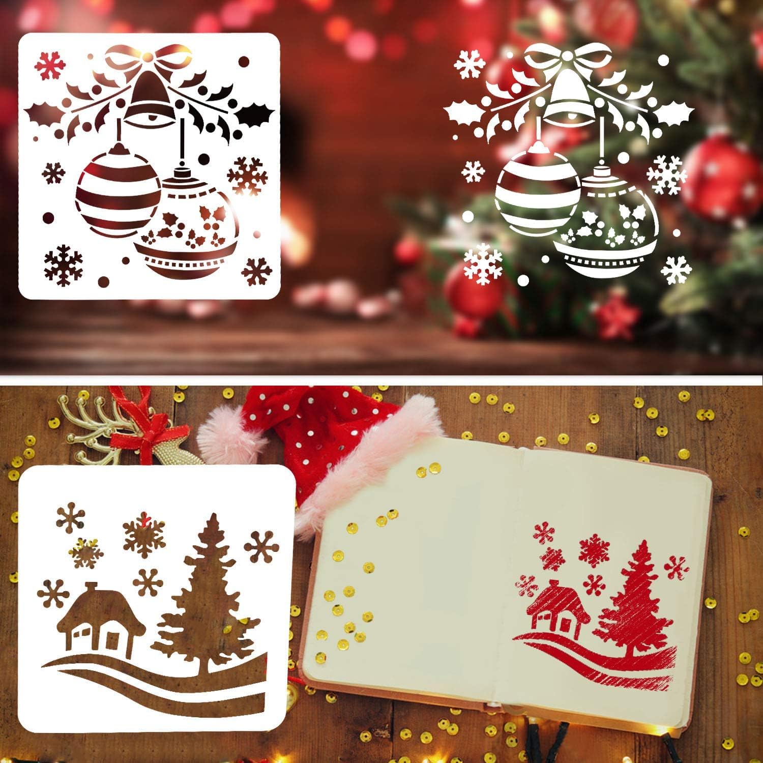 Christmas Stencils for Painting and Drawing - Holiday Craft Supplies Kit for Card Making, Scrapbooking, Window & Glass Decor - Perfect for DIY Christmas Gifts & Home Decoration