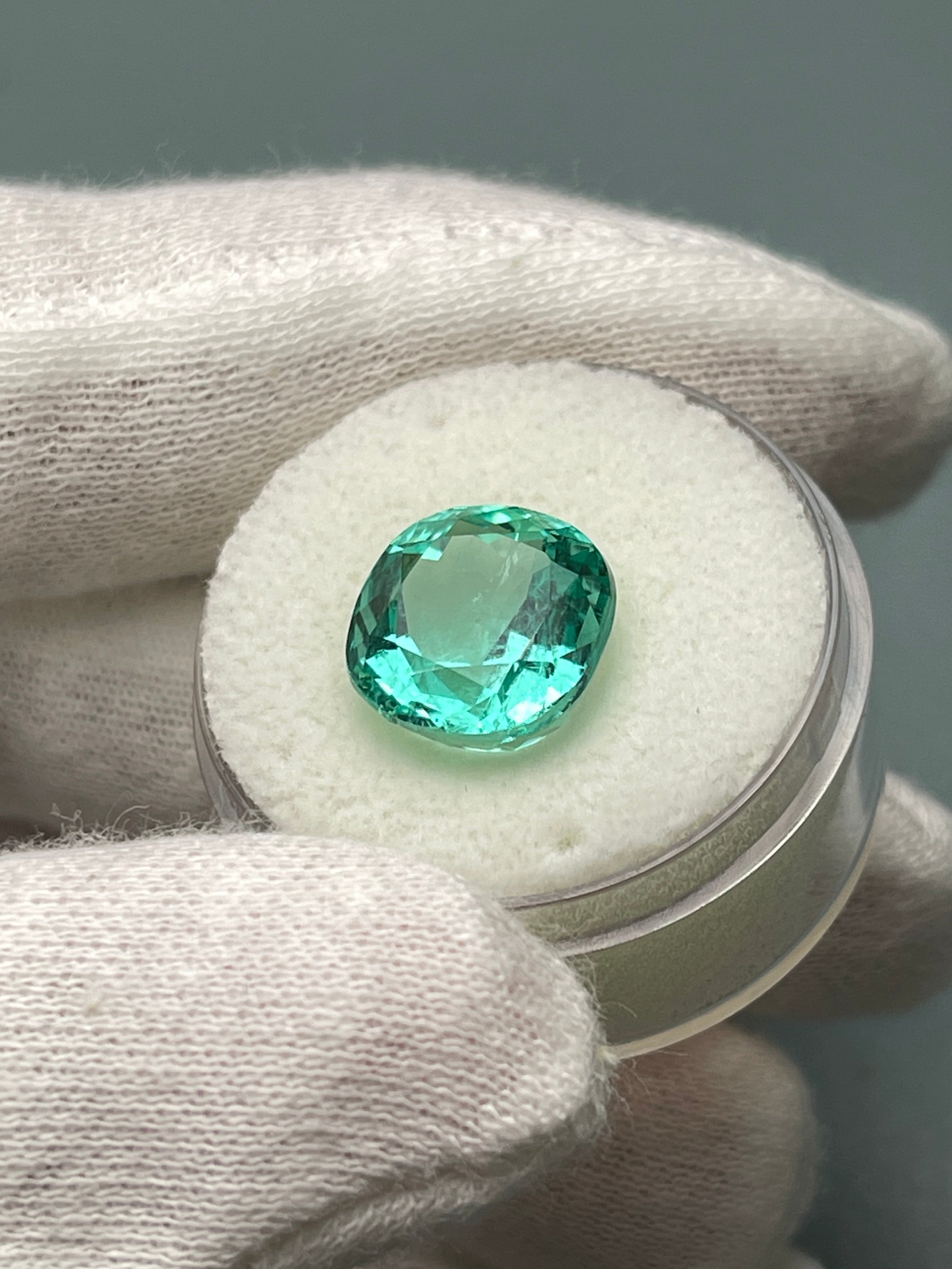 6.38 Carat 11x11mm Luminous Bluish-Green Natural Loose Colombian Emerald Cushion Cut Gemstone for Jewelry Making & Engagement Rings - Perfect for Custom Pendants, Earrings & Luxury Gifts