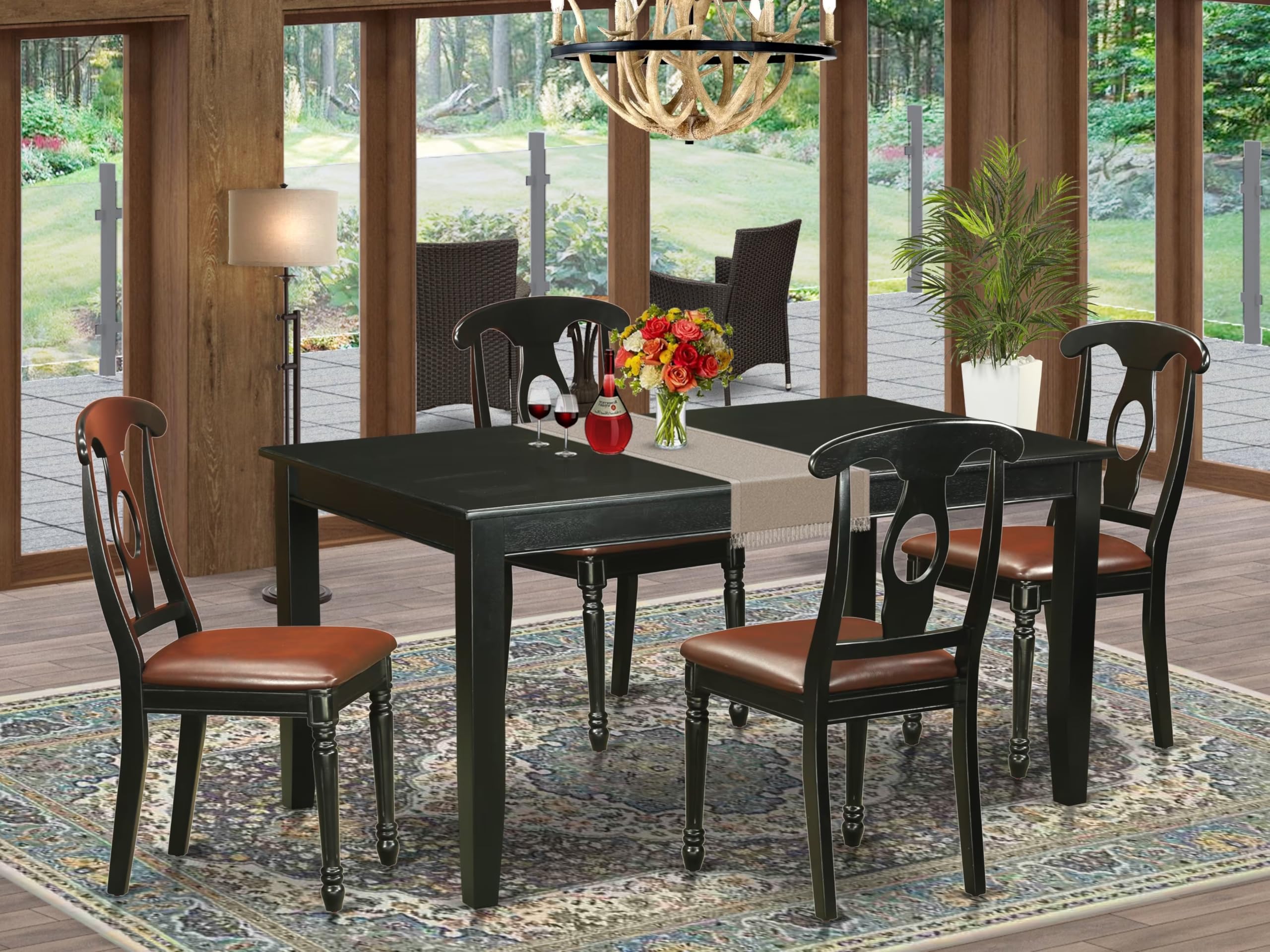 East West Furniture DUKE5-BLK-LC 5-Piece Black Dining Room Set with 36x60 Inch Rectangle Table & 4 Faux Leather Chairs - Modern Kitchen & Dining Room Furniture for Family Gatherings & Dinner Parties