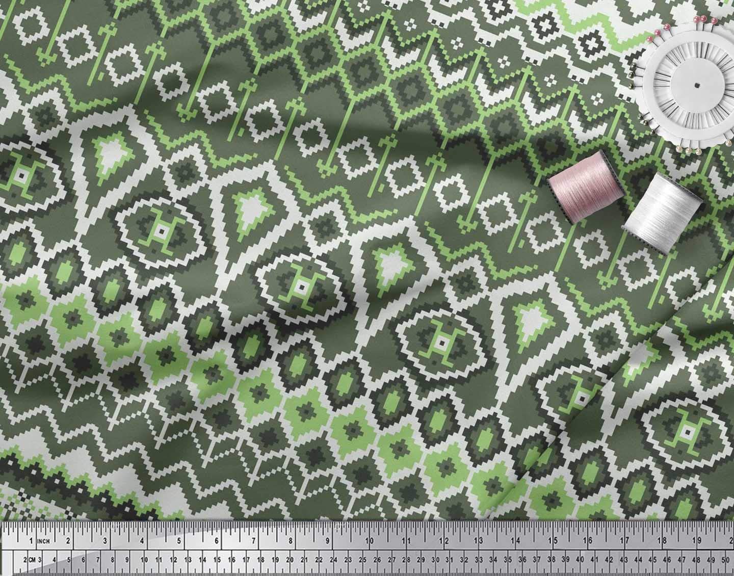 Soimoi Moss Georgette Brown Fabric by The Yard - 42 Inch Wide Aztec Geometric Printed Fabric for Dresses, Curtains & Home Decor | Tribal Contemporary Fusion Material for Fashion & DIY Projects