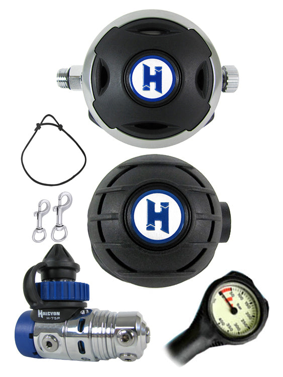 Halcyon H75P DIN Regulator Set with Halo Second Stage & Aura Octopus - Includes FREE Thermo Gauge | Scuba Diving Gear for Professional & Recreational Divers
