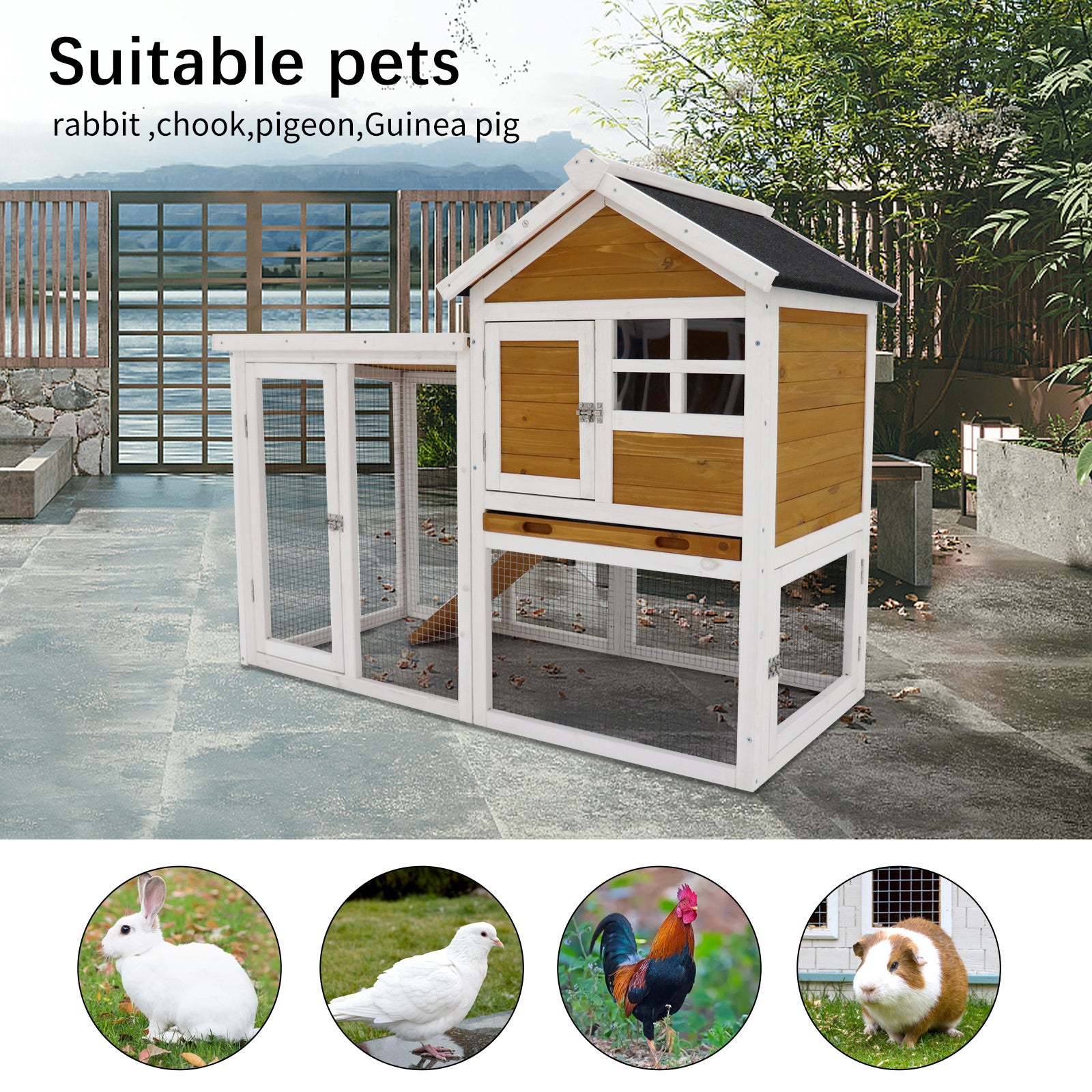 Premium Wooden Chicken Coop - Spacious Hen House & Rabbit Hutch for Backyard Poultry - Durable Outdoor Habitat for Chickens, Rabbits & Small Animals - Perfect for Farm, Garden & Homestead Use