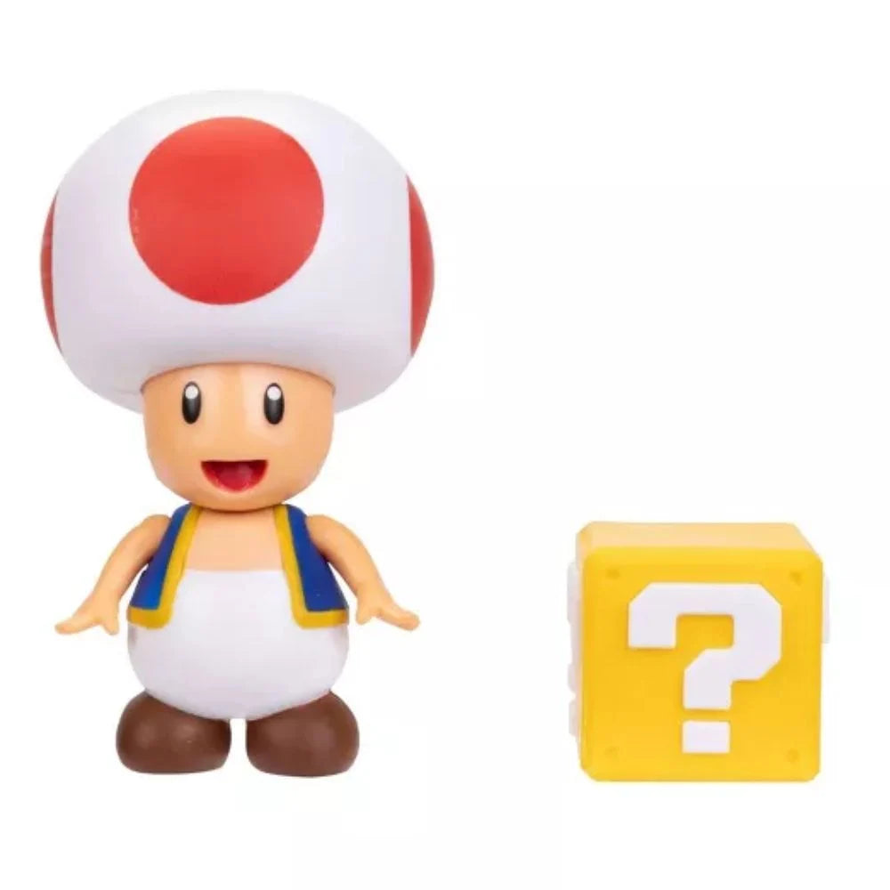 Nintendo Super Mario 4-Inch Toad with ? Block Figure - Collectible Toy for Gamers & Fans | Perfect for Display, Gifts & Mario-Themed Decor