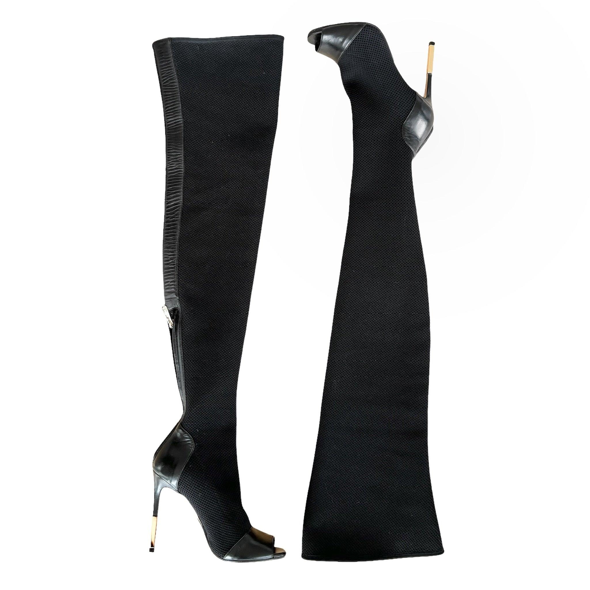 Balmain Black Over the Knee Aubane Boots Size 37 | Luxury High Heel Boots for Women | Perfect for Evening Parties & Night Out