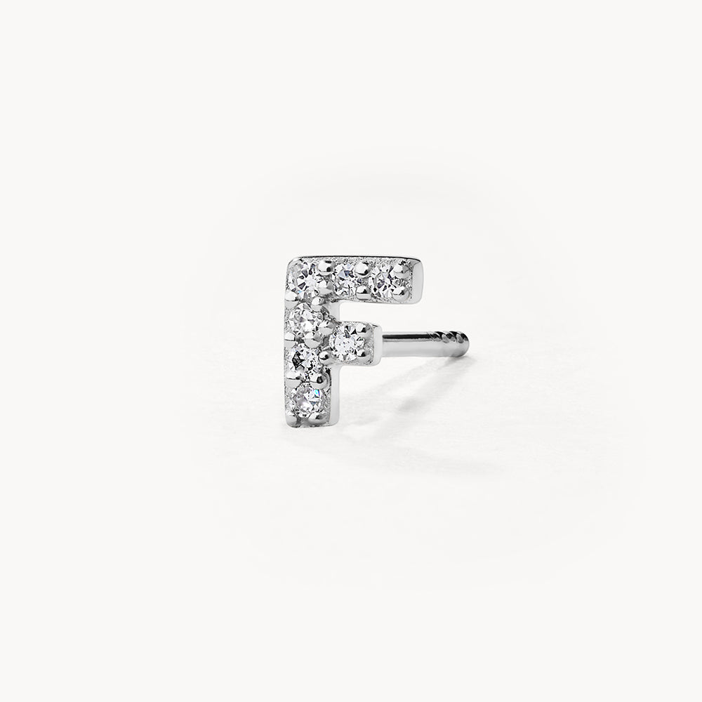 Diamond Letter F Single Stud Earring in Sterling Silver - Perfect for Birthdays, Gifts & Everyday Elegance