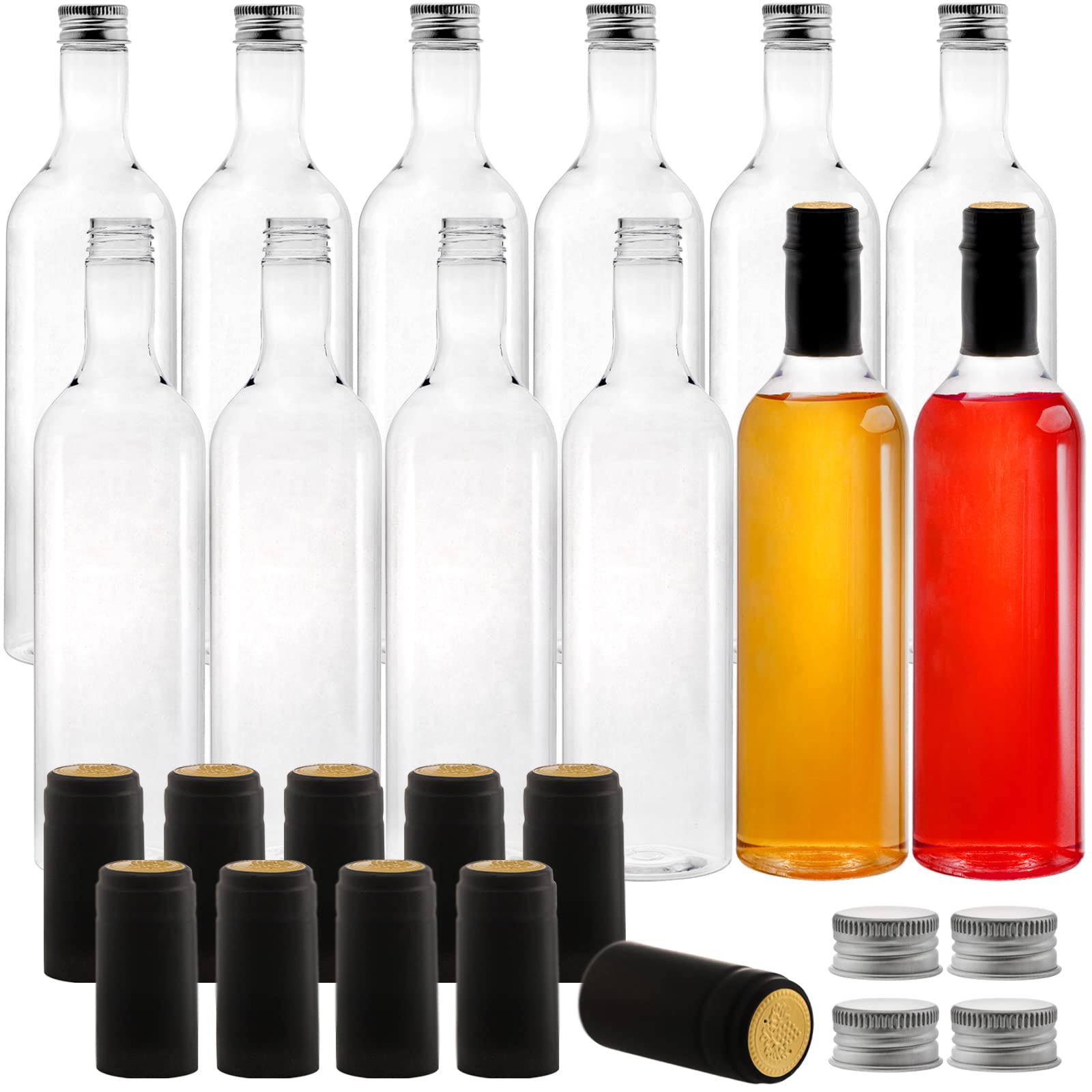 12 Pack Clear 750ml Plastic Wine Bottles - Empty Bordeaux-Style Liquor Bottles with Screw Lids & Shrink Caps - Perfect for Homemade Wine, Cocktails, Vinegar Storage & DIY Crafts