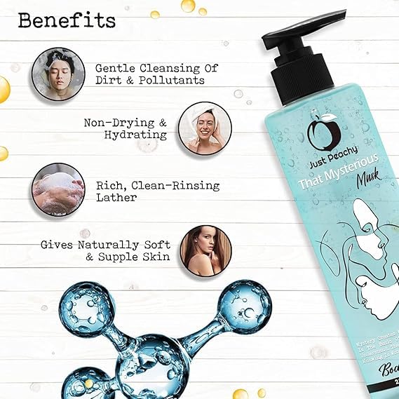 Mysterious Musk Scented Shower Gel & Body Wash - SLS, Phosphate & Paraben Free - Enriched with Hyaluronic Acid & Vitamin E - 100% Vegan Formula - 8.5 fl oz (250ml) - Perfect for Relaxing Baths & Spa Nights