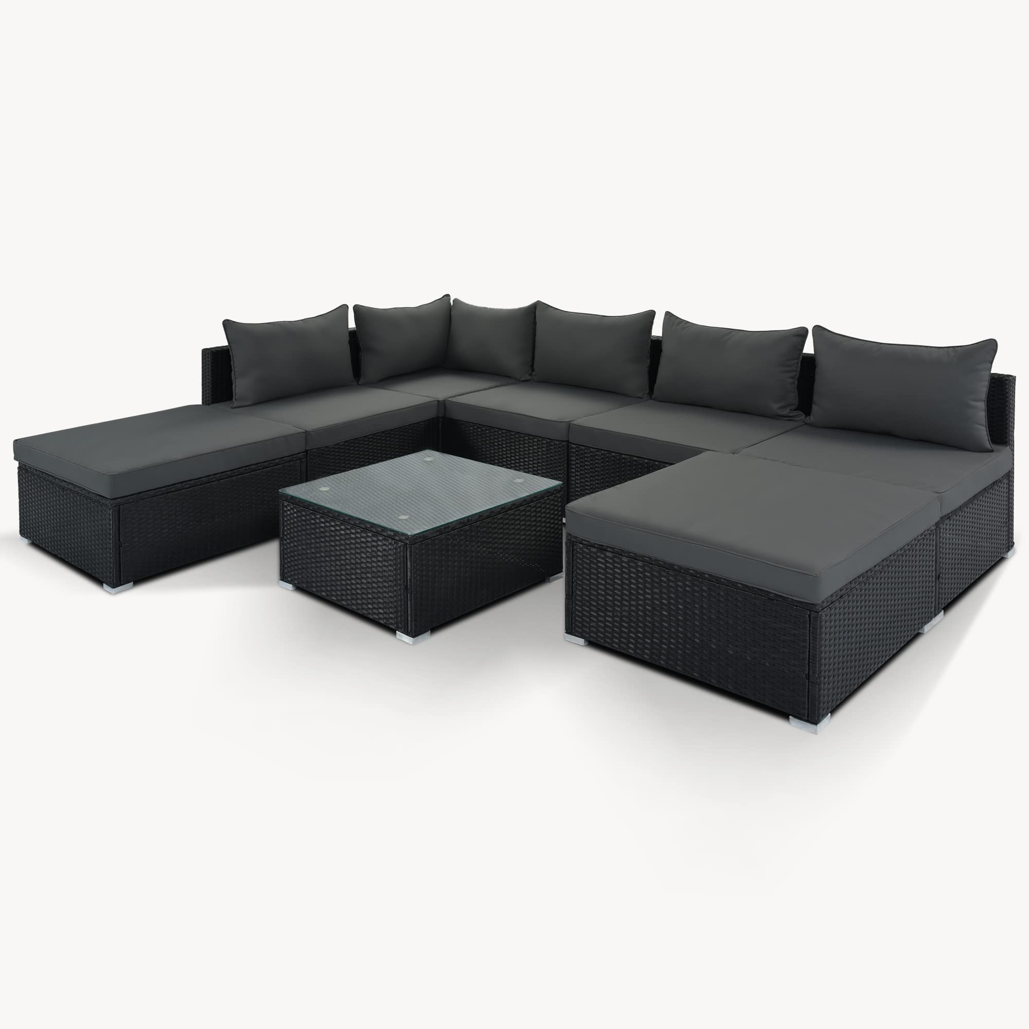 Harper & Bright Designs 8-Piece Outdoor Patio Furniture Set - Wicker Sofa Set with Gray Cushions & Black Wicker Frame - Perfect for Garden, Backyard, and Poolside Relaxation