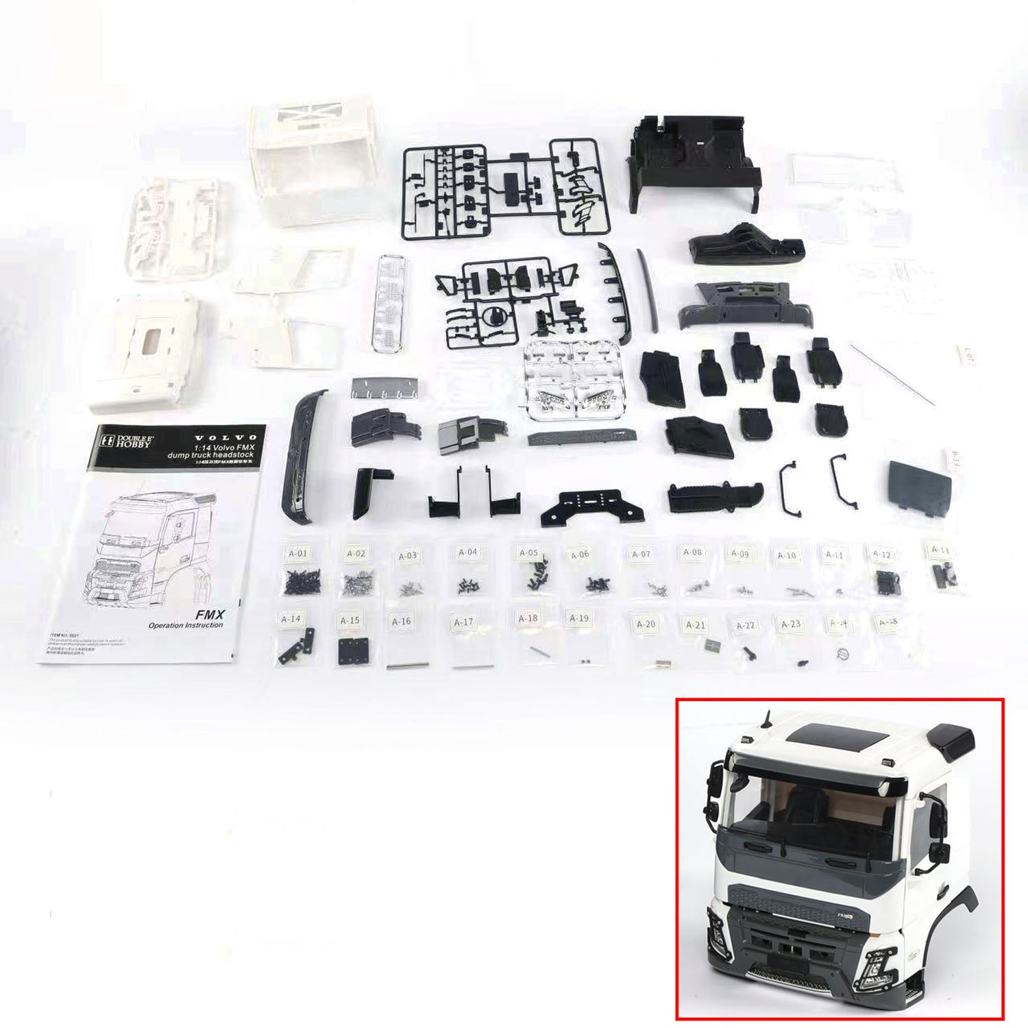 1/14 Scale Double E FMX Cabin Shell for Hydraulic RC Dump Truck - DIY Unpainted Radio Control Tractor Model Kit - Perfect for RC Car Enthusiasts & Construction Vehicle Collectors