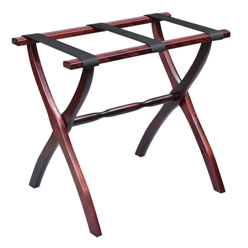 Gatehouse Furniture Luggage Rack with Contour Wood Legs & 3 Nylon Straps - Sturdy Suitcase Stand for Bedroom, Hotel, or Travel Storage