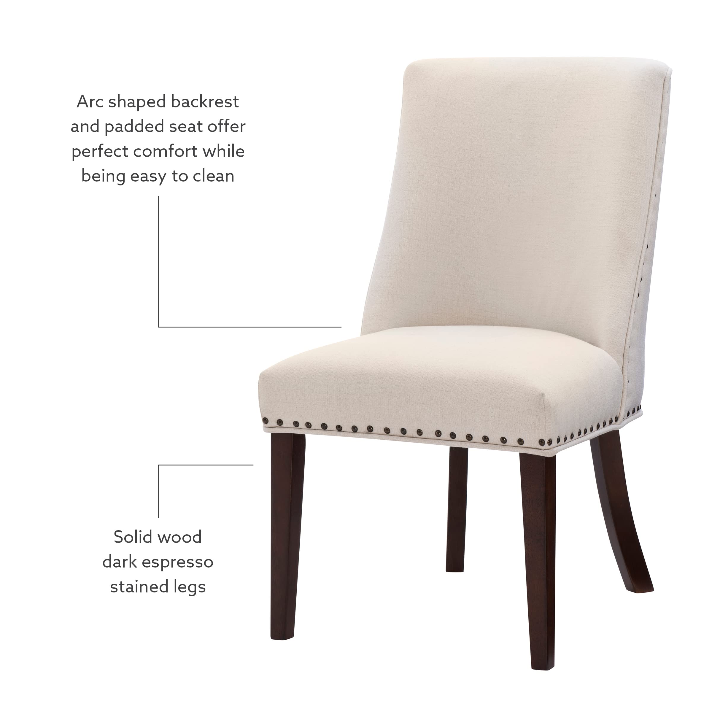 Powell Parnell Dining Chair Set of 2 - Natural/Espresso Upholstered Side Chairs for Kitchen, Dining Room & Office | Modern Comfort Seating for Home Decor