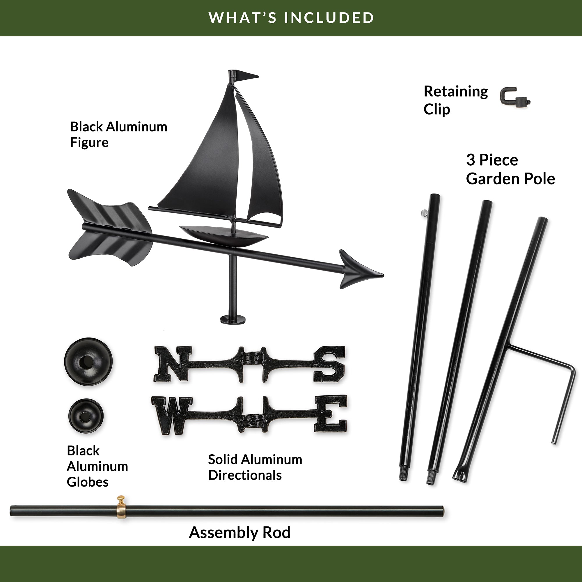 Black Aluminum Sailboat Weathervane for Garden - Nautical Outdoor Decor for Yard, Patio, or Farmhouse - Perfect for Coastal & Beach House Themes