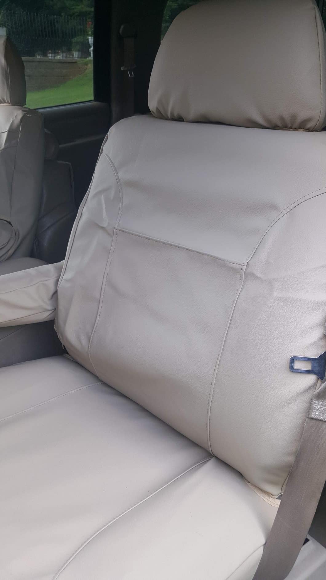 Premium Beige Leatherette Seat Covers for Chevy Suburban, Tahoe & GMC Yukon - Electric Driver Side & Lumbar Support - Perfect for Road Trips & Family Adventures