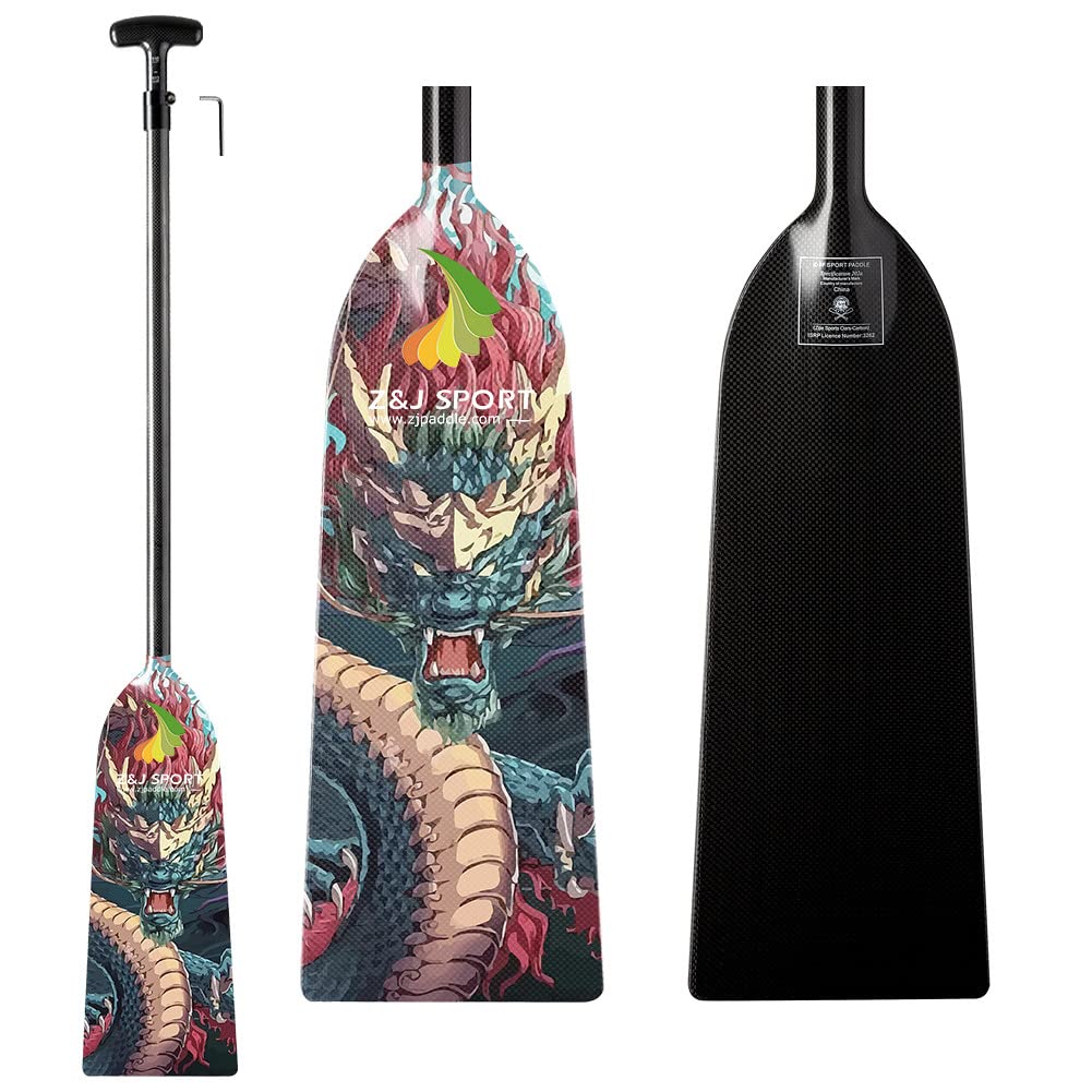 Z&J SPORT Adjustable Carbon Fiber Dragon Boat Paddle - IDBF Approved Racing Paddle with Dragon Graphic & Adjustable T-Handle - Perfect for Competitive Dragon Boat Racing and Team Training