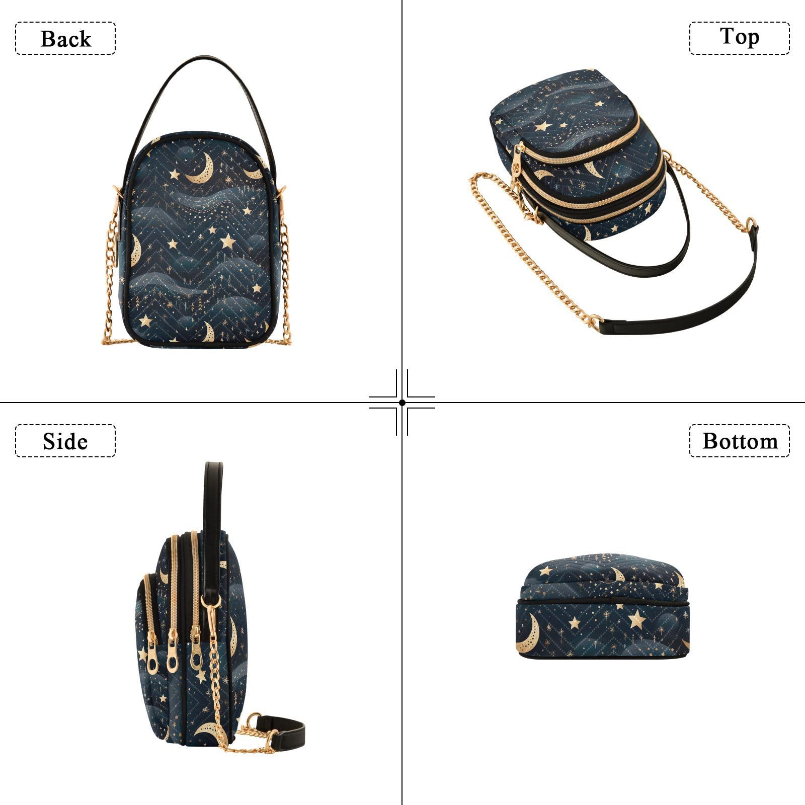 Women's Stars & Moon Crossbody Bag - Detachable Strap Purse for Travel & Daily Use