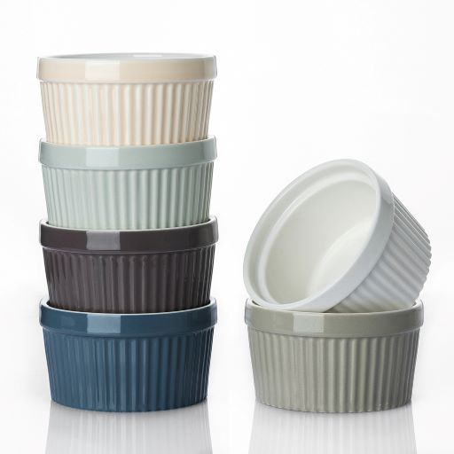 6-Piece 4 Oz Ramekin Set - Oven-Safe Ceramic Baking Dishes for Crème Brûlée, Soufflés & Desserts - Perfect for Home Baking & Restaurant Use