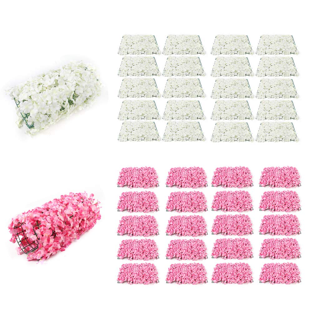 24x16 Inch Silk Fabric Artificial Flowers Wall Decor Panel - Floral Backdrop for Wedding, Bridal Shower, Baby Shower & Party Decorations (10-Piece Set, White) | Perfect for Home, Event & Photo Booth Backgrounds