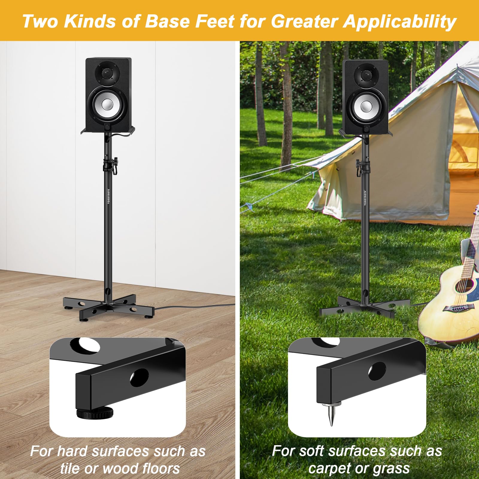 Set of 2 Adjustable Height Studio Monitor Stands with Cable Management - Perfect for Home Recording Studios & Professional Audio Setups
