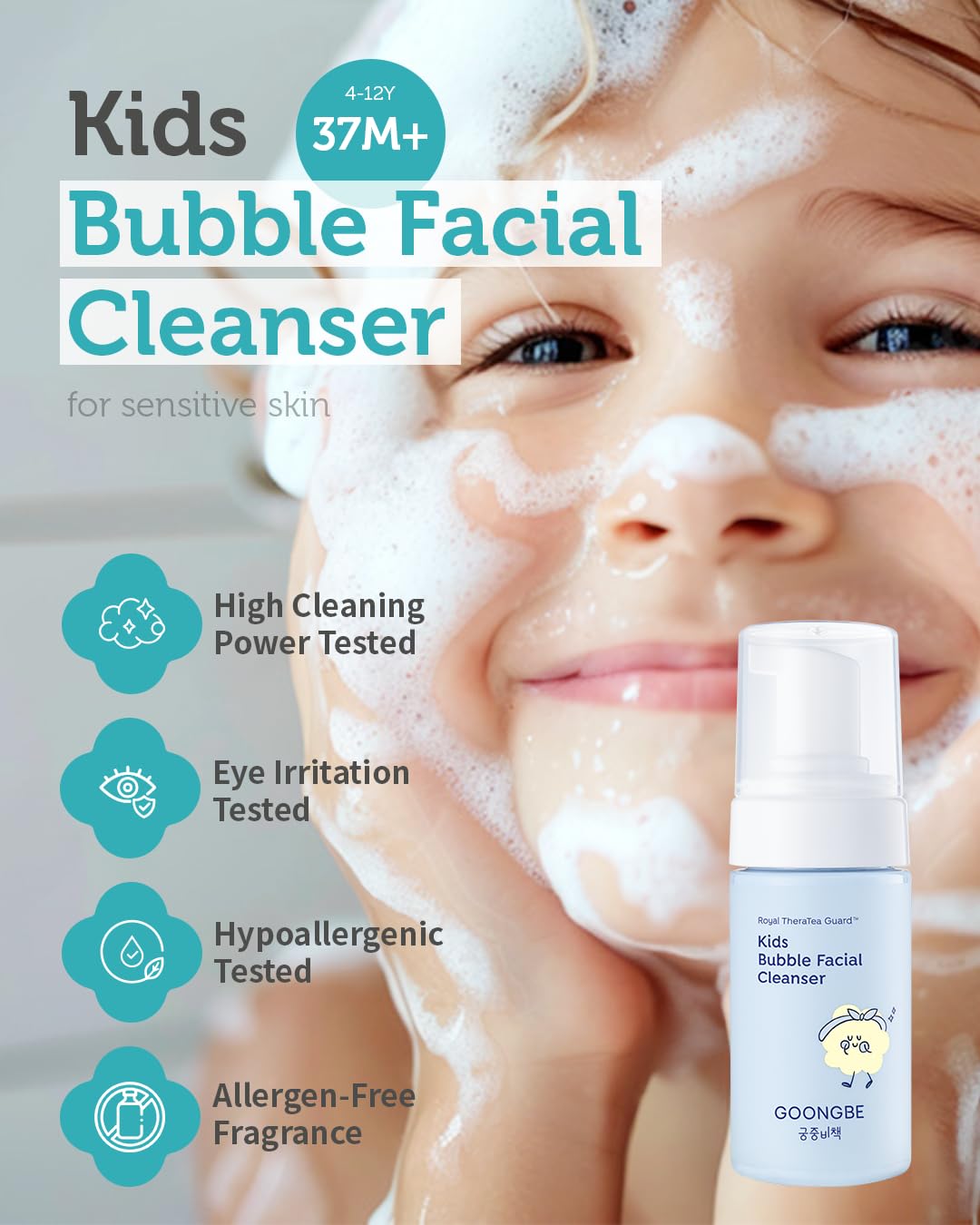 Korean Kids Low pH Bubble Foam Face Wash - Gentle Cleansing with Panthenol for Daily Skincare