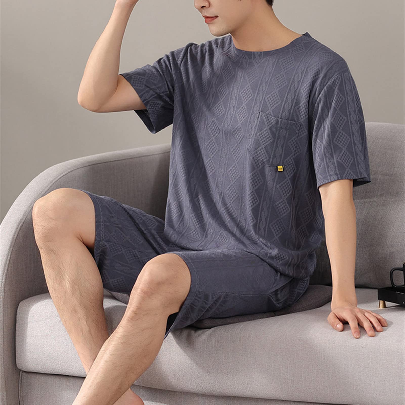 Men's Cotton Short Sleeve Pajama Set - Soft Summer Sleepwear & Lounge Outfit with Raglan Top & Shorts - Perfect for Nightwear, Home Relaxation & Vacation Comfort