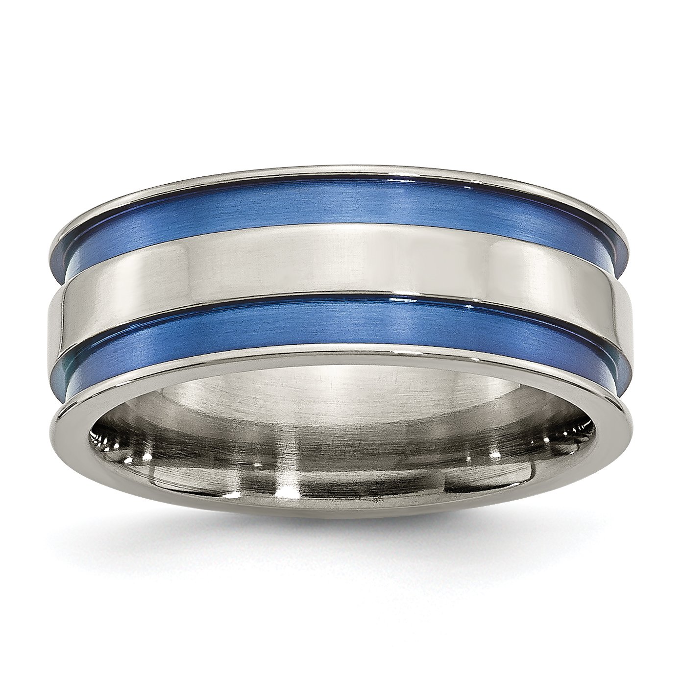 Men's Titanium Wedding Band Ring - 8.5mm Polished Blue Double Groove Design for Comfort & Style | Perfect for Engagement, Anniversary & Everyday Wear
