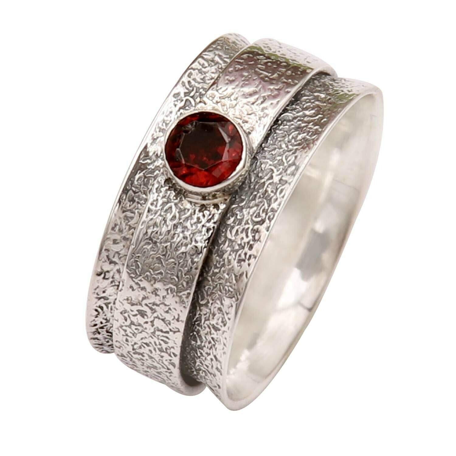 Handmade Garnet Spinner Ring for Women - Silver Meditation & Anxiety Relief Spinning Ring with Genuine Garnet Gemstone - Perfect for Stress Relief, Mindfulness, and Mother’s Day Gifts