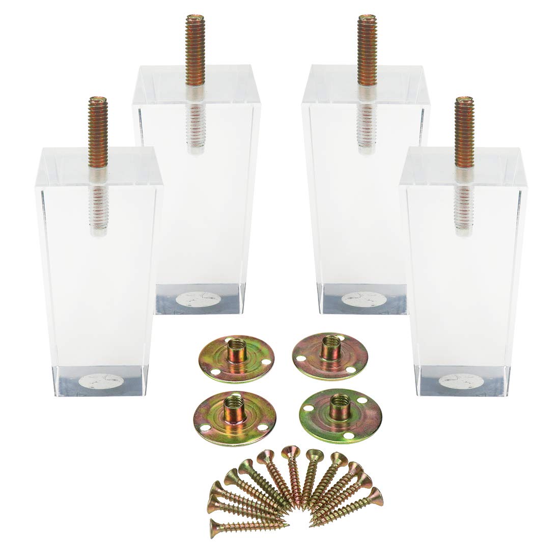 4 Pack Clear Acrylic Sofa Legs 4 Inch Height - Modern Pyramid Furniture Feet for Tables, Cabinets, Beds & DIY Projects - Durable Lucite Leg Sets for Living Room, Bedroom & Office Decor