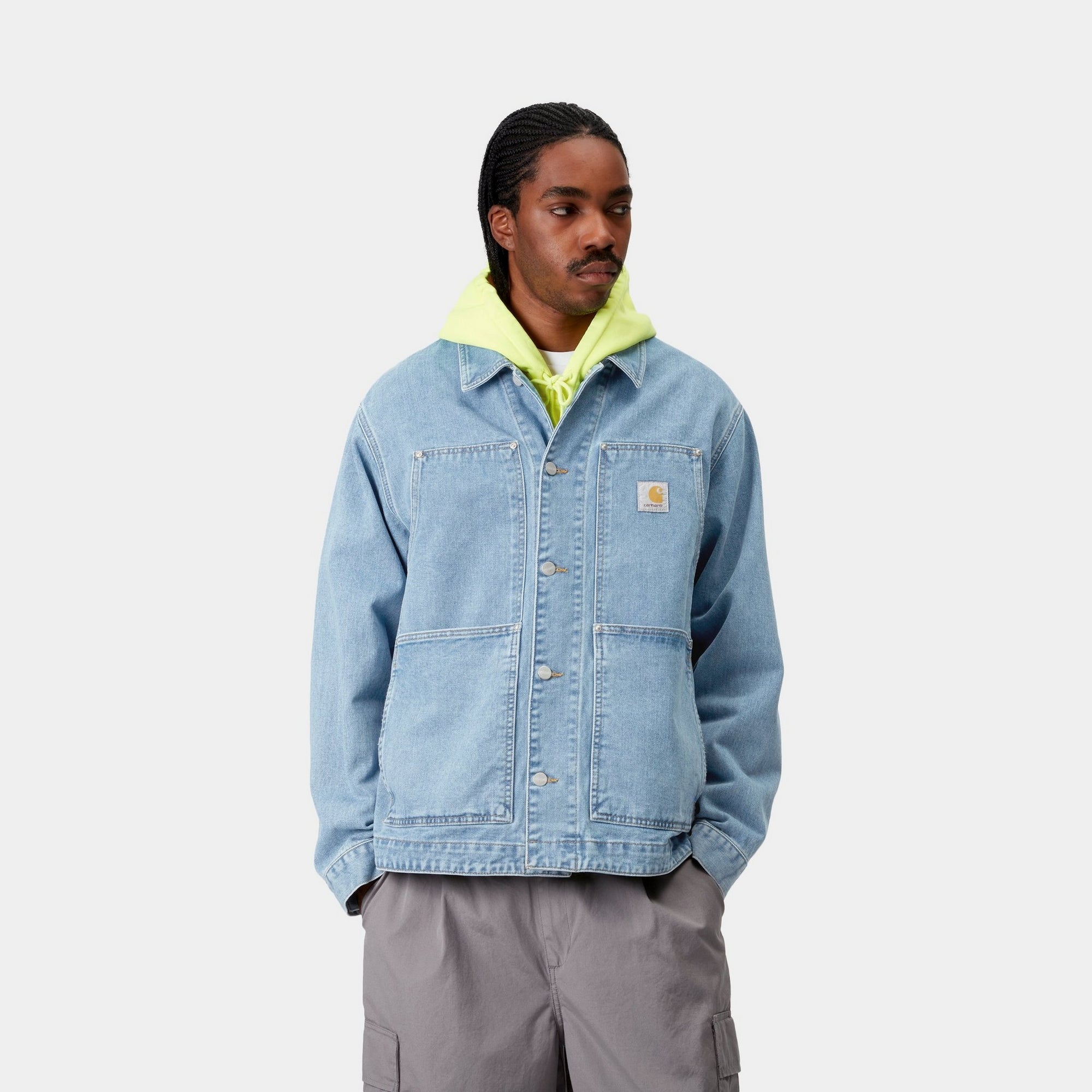 OG Double Front Jacket - Stone Bleached Blue Denim Jacket for Men & Women | Vintage Style Outerwear for Casual Wear, Street Fashion & Layering