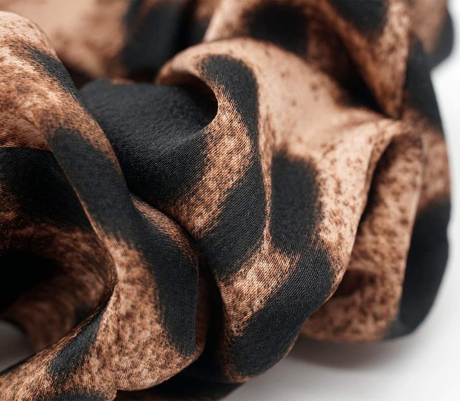 Cheetah Print Hair Scrunchies 5-Pack - Large Fashion Chiffon Leopard-Pattern Ponytail Holders, Elastic Hair Ties & Bands for Women - Perfect for Workouts, Office, and Casual Styling
