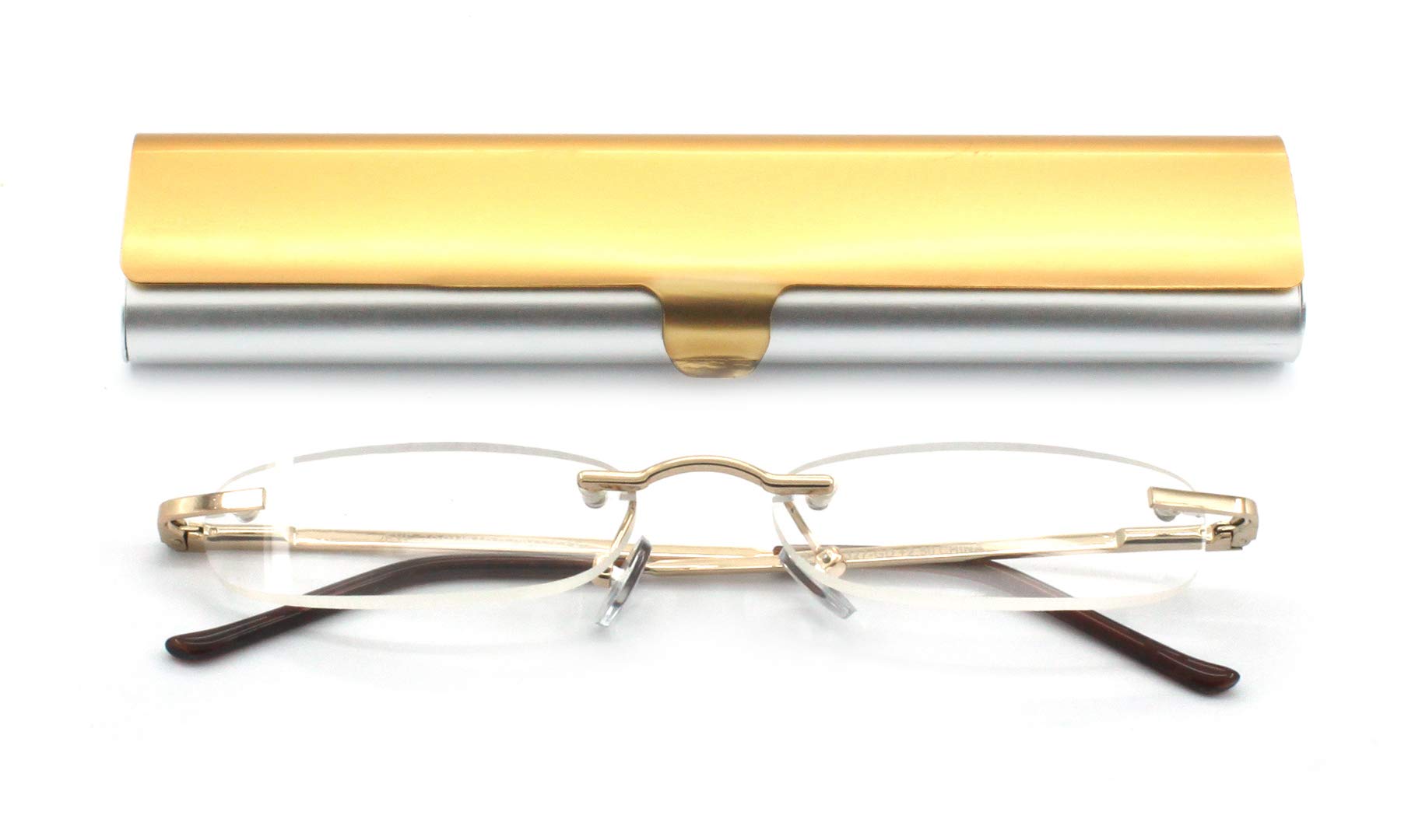 4 Pack Metal Rimless Reading Glasses with Spring Hinge - Lightweight Slim Case for Men & Women - Perfect for Reading, Office Work, and Daily Use
