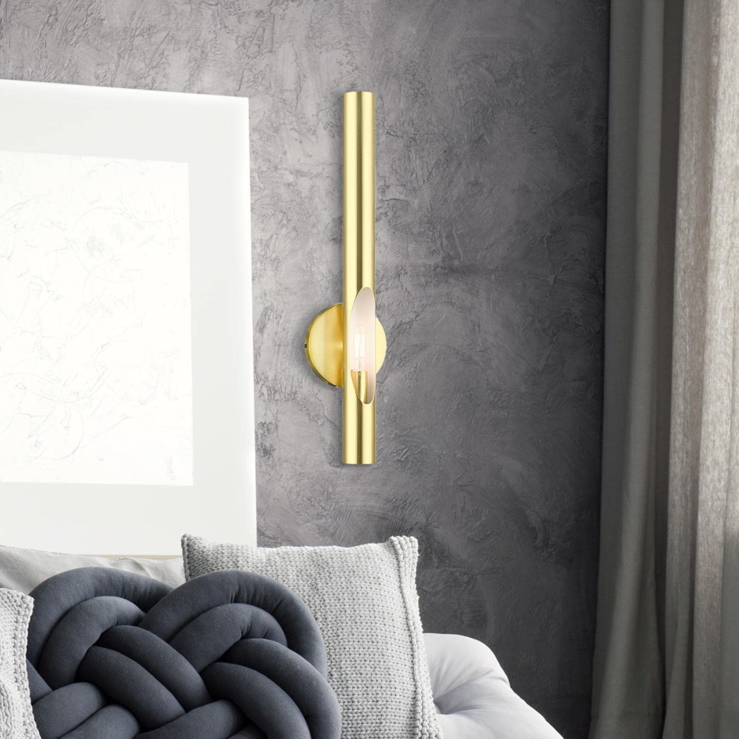 Livex Lighting Acra 1 Light Wall Sconce - Satin Brass Finish - Modern Wall Light Fixture for Bedroom, Living Room & Hallway Decor