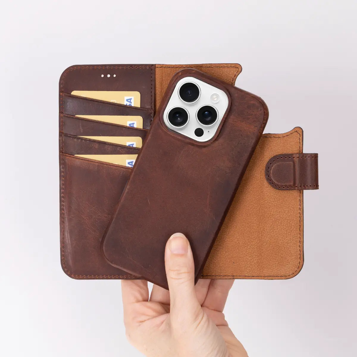 Premium Distressed Brown Leather iPhone 16 Pro Max Wallet Case - Slim Protective Cover with Card Slots for Credit Cards & ID - Perfect for Everyday Use, Travel & Business Professionals