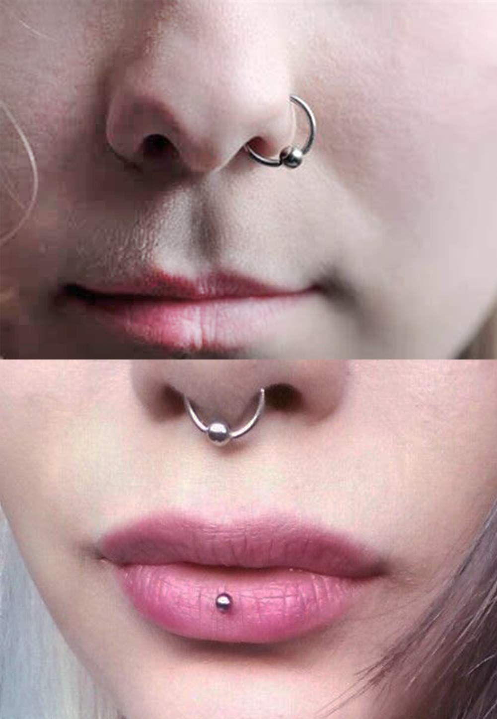 QWALIT Fake Nose Rings & Septum Piercings - Clip On Non-Piercing Faux Nose Hoops for Women & Men | Costume Jewelry for Halloween, Cosplay & Fashion Accessories
