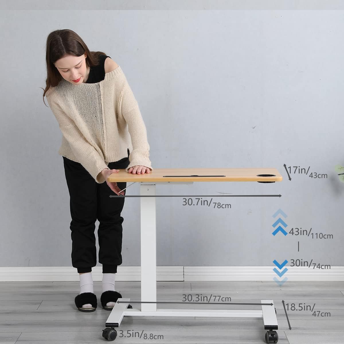 Adjustable Overbed Table with Wheels - Portable Hospital Bedside Table, Rolling Laptop Desk with Tray for Home, Office & Patient Care - Ideal for Eating, Working & Reading in Bed