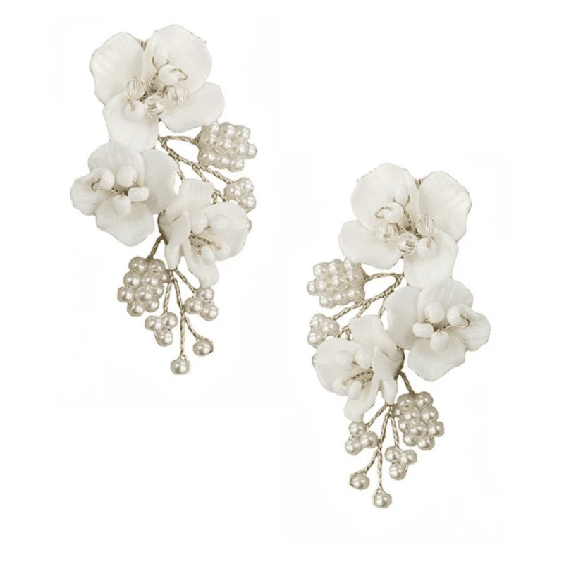 Elegant Floral Drop Wedding Earrings with Pearls - A9758 | Perfect for Bridal, Prom & Formal Events