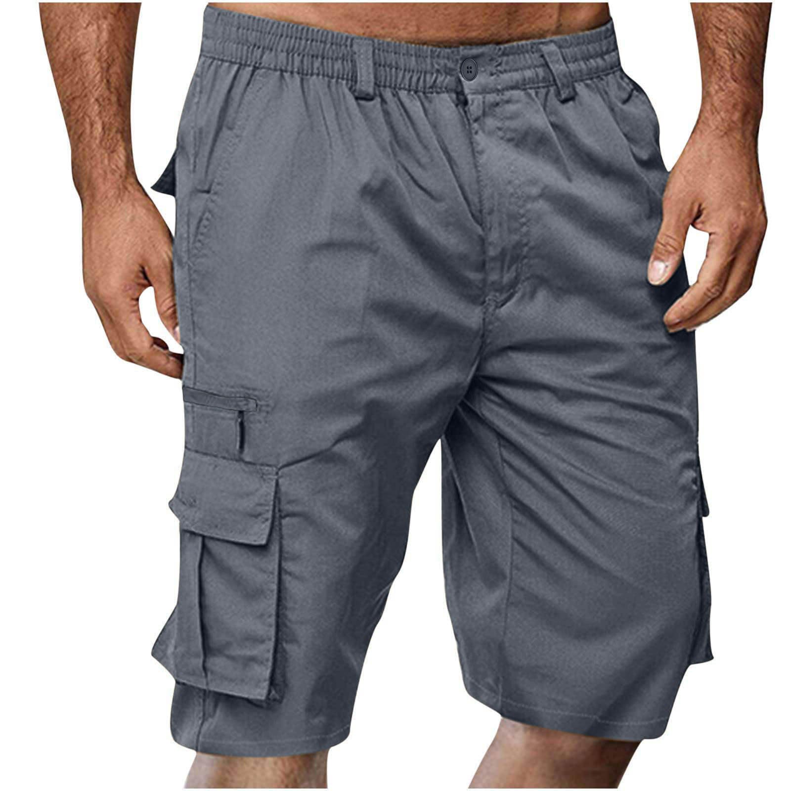 **Men's Lightweight Cargo Shorts with Elastic Waist & Multiple Pockets - Big & Tall Summer Work Shorts for Outdoor Activities, Hiking, and Casual Wear**