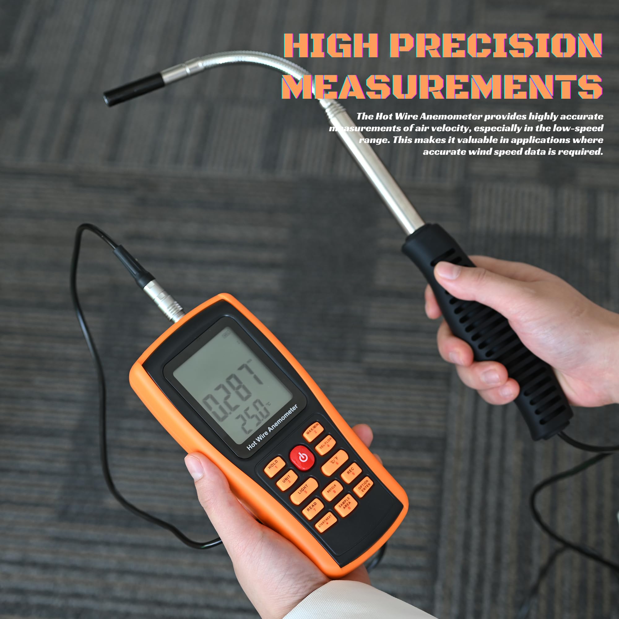 Digital Anemometer - Handheld CFM Meter for Air Flow Velocity, Temperature & Wind Speed Measurement | HVAC Airflow Testing with Backlit LCD & Telescopic Probe | Perfect for Ductwork, Ventilation & Indoor Air Quality Monitoring