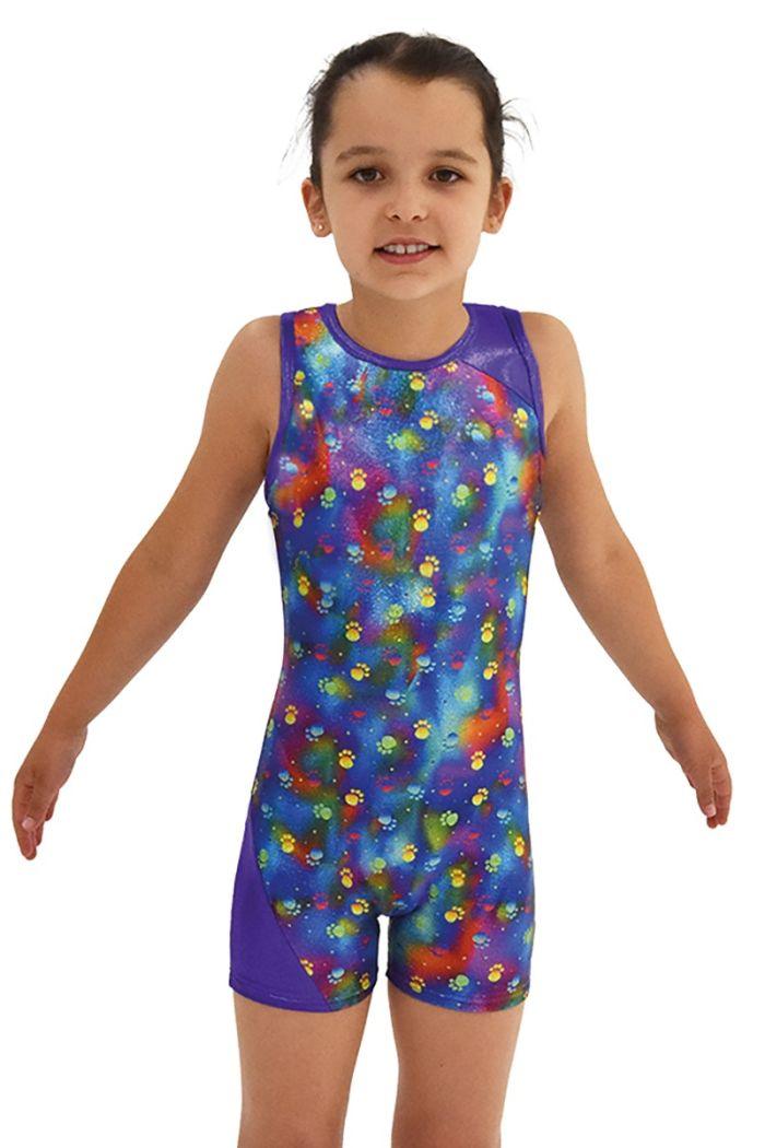 Mondor Women's Gymnastics Printed Unitard - Stretchy Leotard for Dance, Cheerleading & Performance - Paw Print Design - Perfect for Training, Competition & Stage Shows