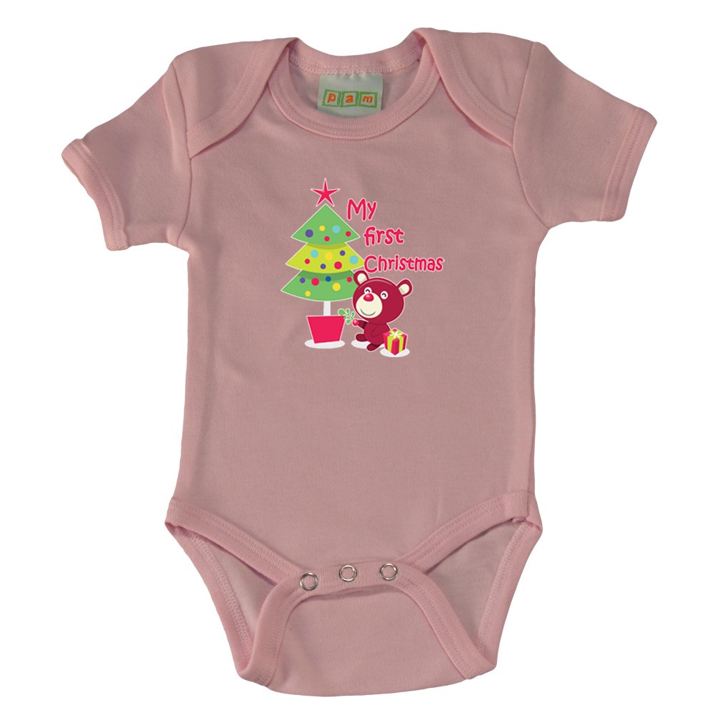 PAM GM My First Christmas Pink Bodysuit - Adorable Baby Outfit for Holiday Photos & Family Gatherings
