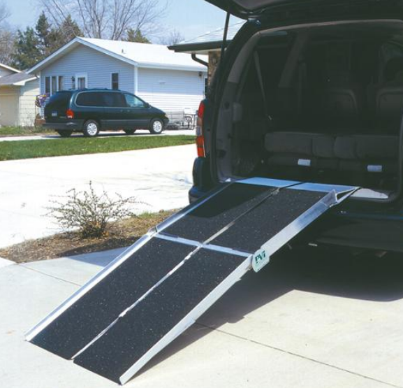 PVI Multifold Reach Ramp - Heavy Duty Loading Ramp for Trucks, Trailers & Warehouses | Portable Aluminum Folding Ramp for Motorcycles, ATVs, Lawn Mowers & Equipment | Non-Slip Surface, Easy Storage