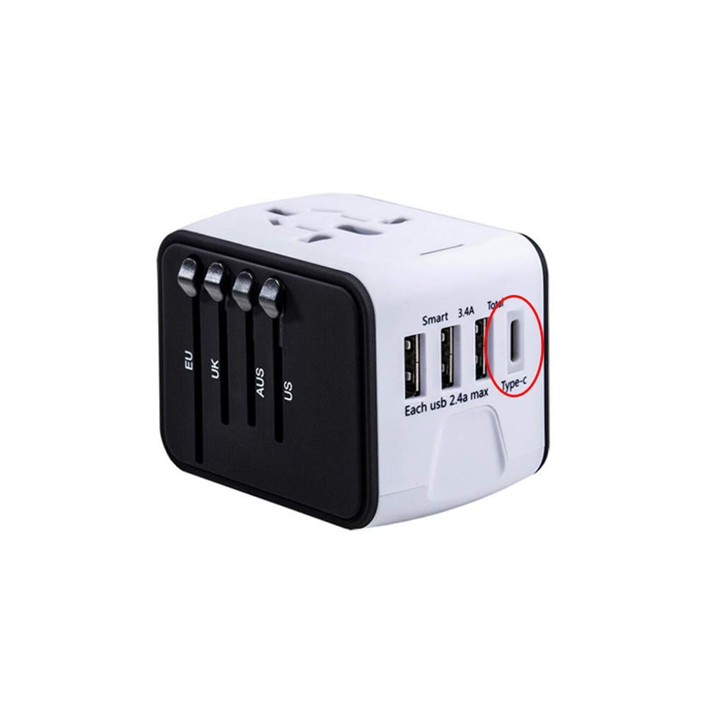 Universal Travel Power Adapter - International Plug Converter with USB Ports for Worldwide Charging (US/EU/UK/AU) - Perfect for Business Trips, Vacations & Study Abroad