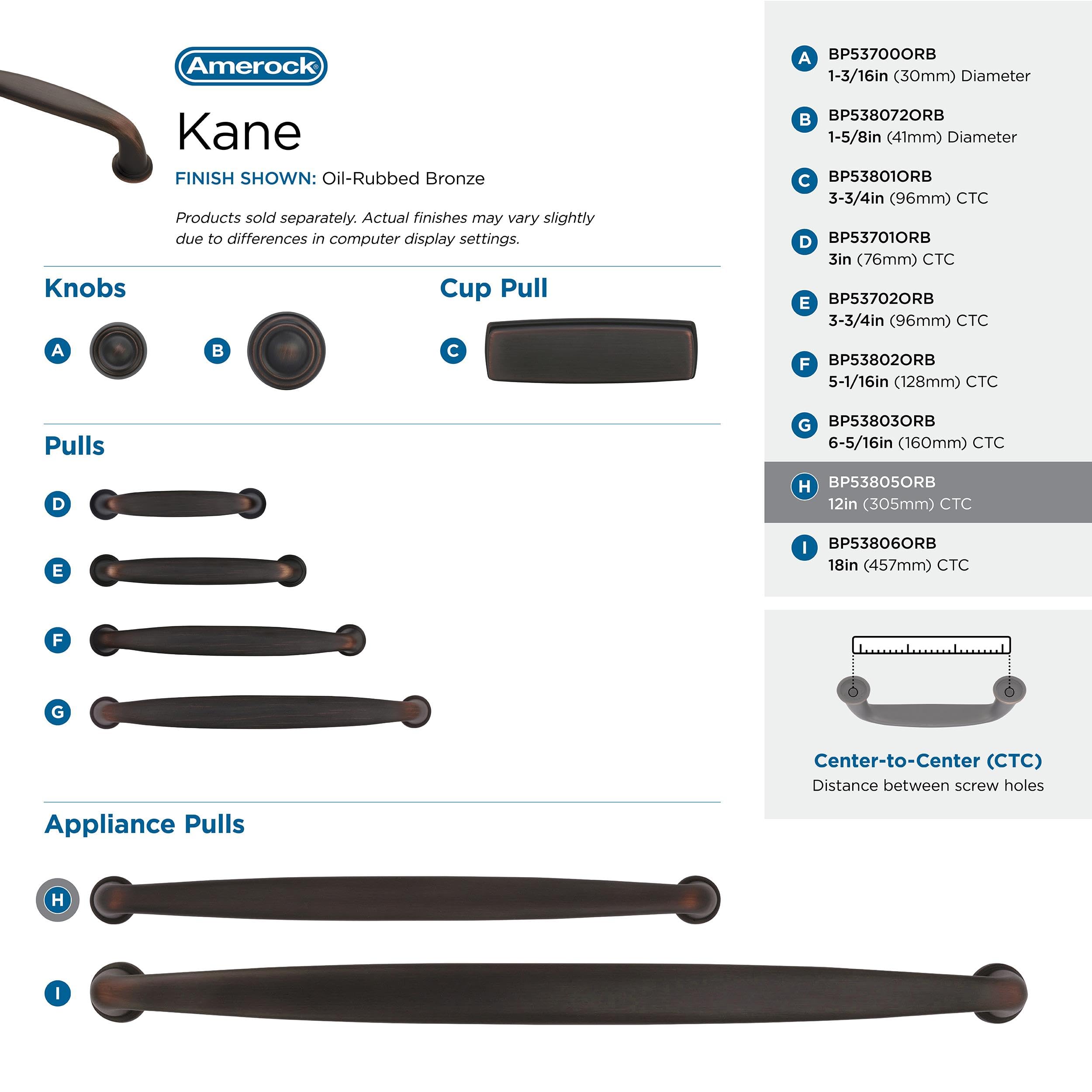 Amerock Kane 12 Inch Oil Rubbed Bronze Appliance Pull - 1 Pack Cabinet Hardware for Kitchen Drawers & Cabinets (305mm Center to Center) - Perfect for Home Renovation & Furniture Upgrade