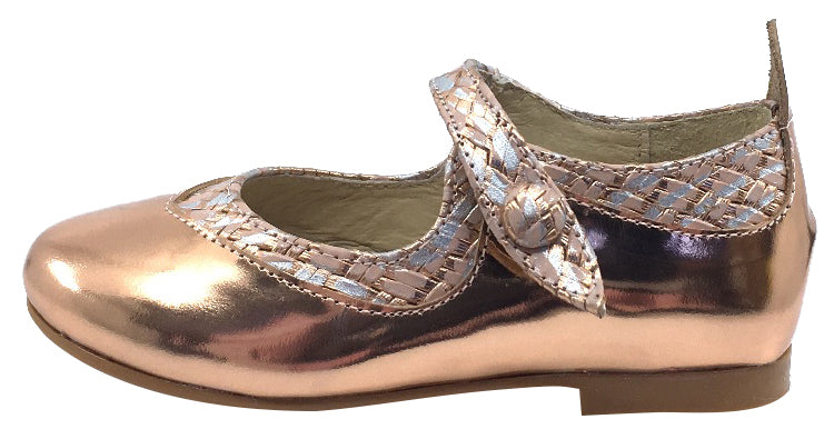 Luccini Girls Snap Mary Jane Shoes with Copper & Cork Trim - Stylish & Comfortable Flats for School, Parties & Everyday Wear