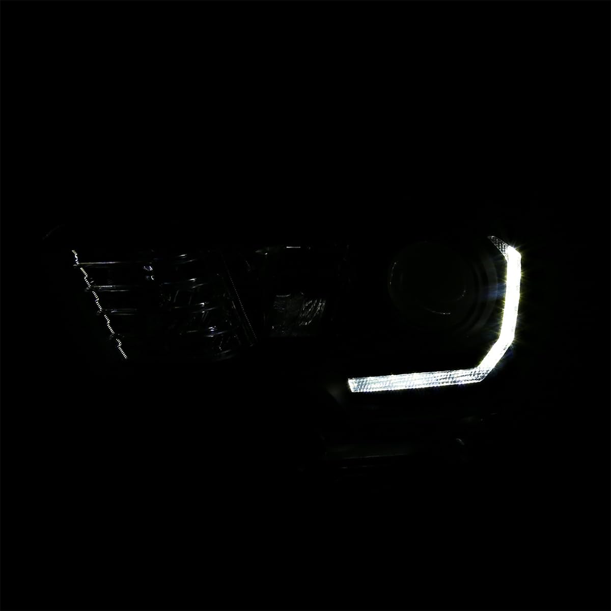 Spec-D Tuning Black Projector Headlights with LED Strip - Compatible with 2016-2022 Toyota Tacoma (LED DRL) - Left & Right Pair Headlamp Assembly - Upgrade for Off-Road & Night Driving
