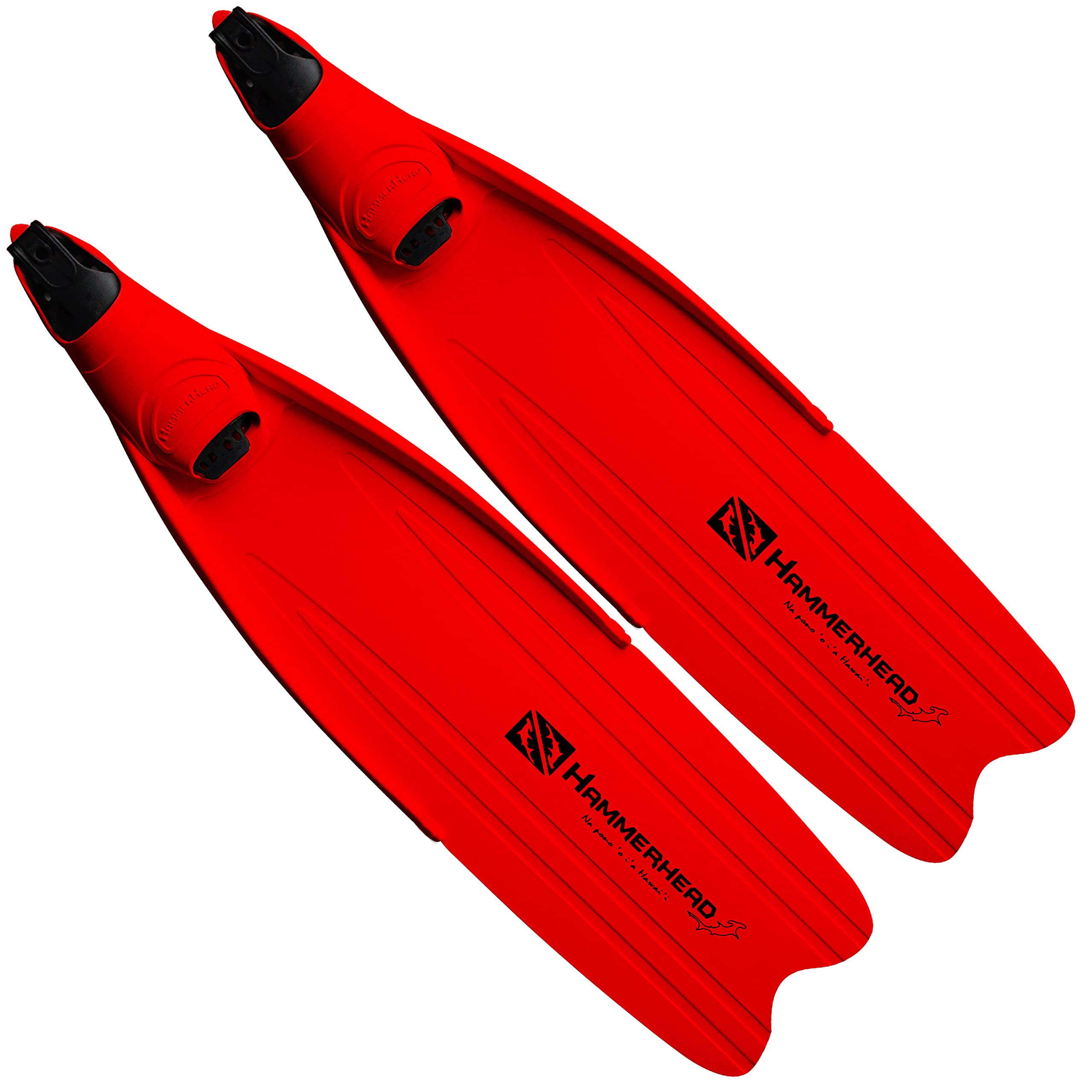Hammerhead Spearguns Kaudal Freediving Fins - High Performance Red/Red Spearfishing Fins for Scuba Diving & Underwater Hunting