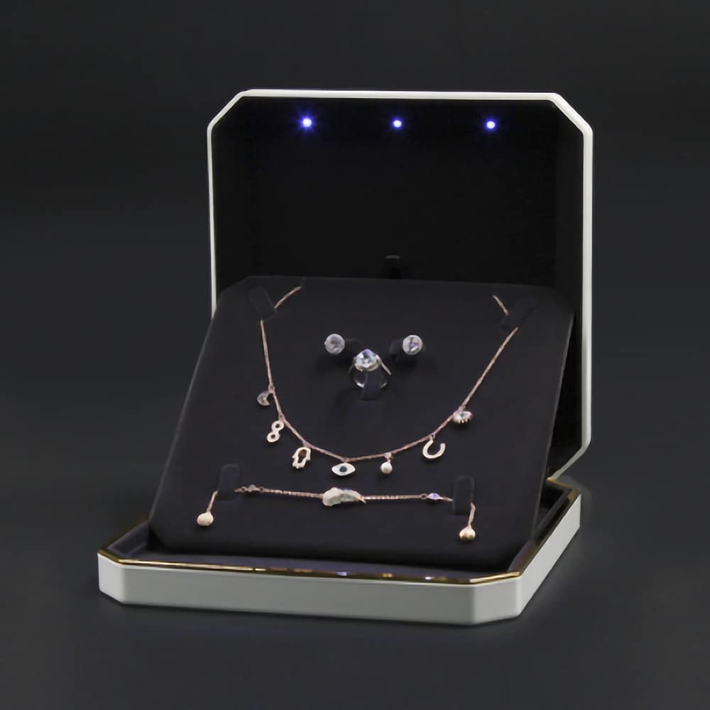 HSLFUAI Large LED Necklace Gift Box - Premium Jewelry Storage & Display Case for Necklaces - Perfect for Wedding, Birthday, Valentine's Day, Mother's Day & Christmas Gifts - Elegant Jewelry Box with Light for Home Decor & Gift Presentation