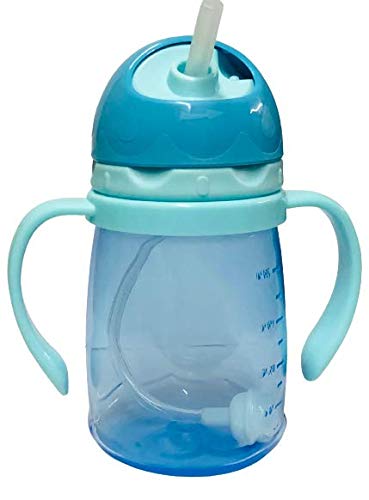 NABHYA Kids Spill-Proof Water Bottle with Gravity Ball Straw - 250ml Transparent Plastic Sippy Cup with Handles for Toddlers - Ideal for School, Travel & Outdoor Activities (Blue)