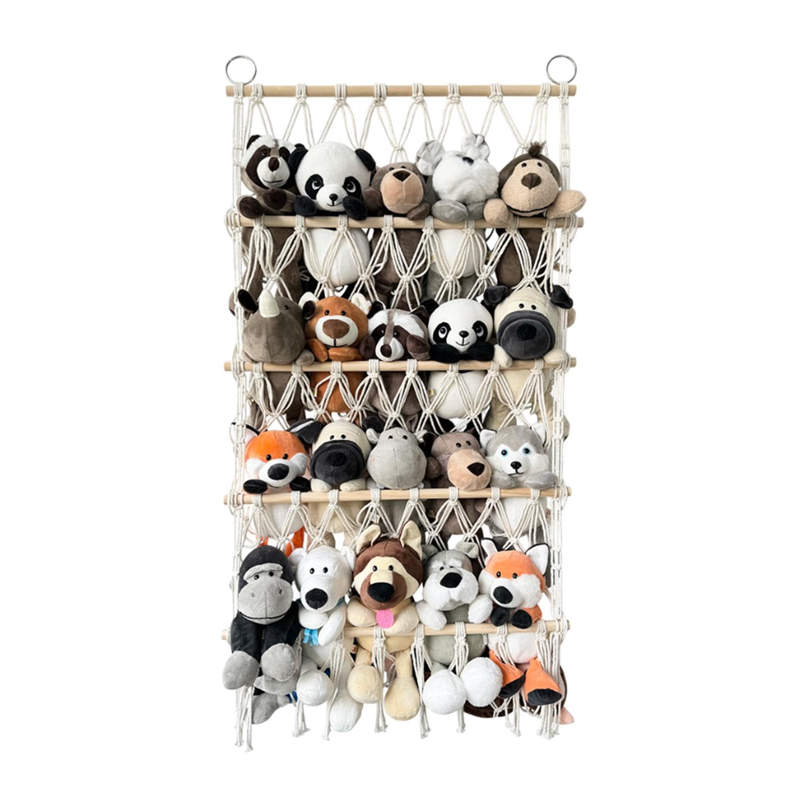 4-Layer Bohemian Wall Mounted Stuffed Animal Organizer - Adjustable Macrame Plush Toy Hammock for Nursery & Bedroom Decor | Perfect for Kids Room Storage and Boho Home Organization