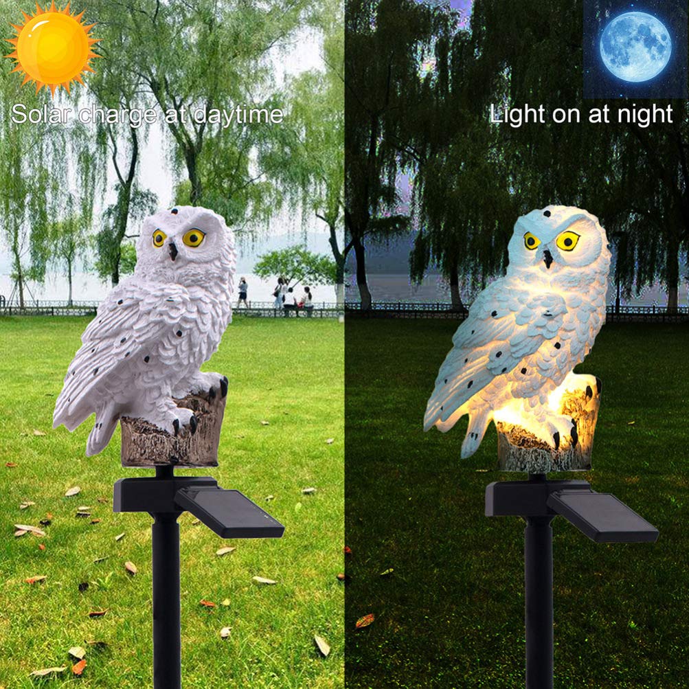 Solar Owl LED Garden Lights - Waterproof Outdoor Landscape Lighting with Auto On/Off, White Bird Decor for Yard, Pathway, Patio, and Garden Decorations